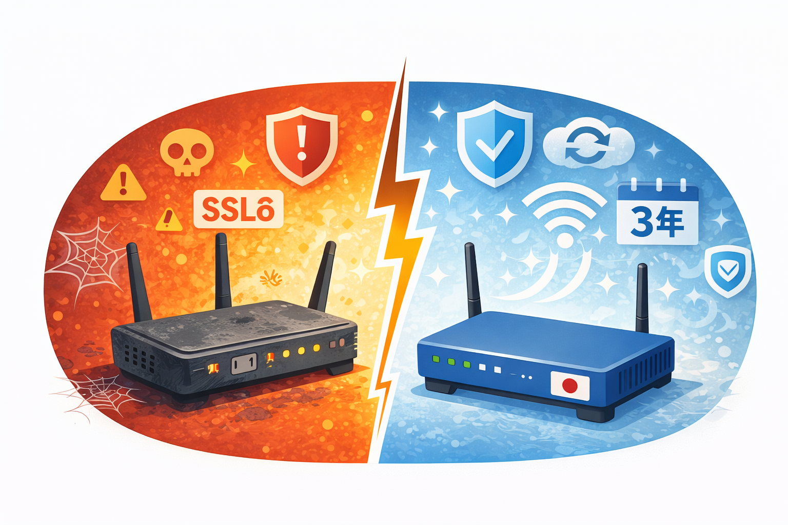 新しいWi-Fiルーターと古いWi-Fiルーターの比較イメージ